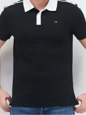 Calvin Klein Black Polo with White Contrast Collar and Placket